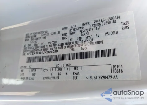 2018 Ford F-150 Xl from USA, damaged, VIN 1FTEX1EB1JKD24050